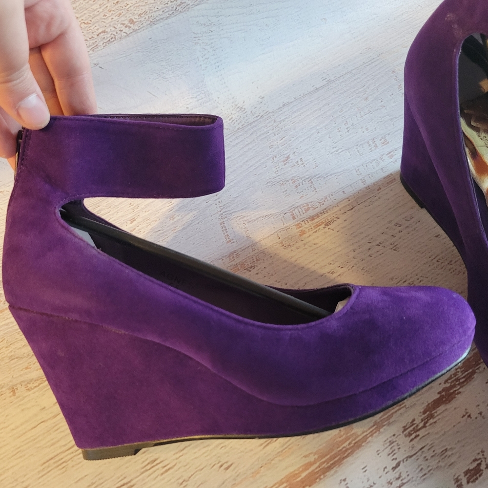 Size 5.5 purple wedges with ankle straps